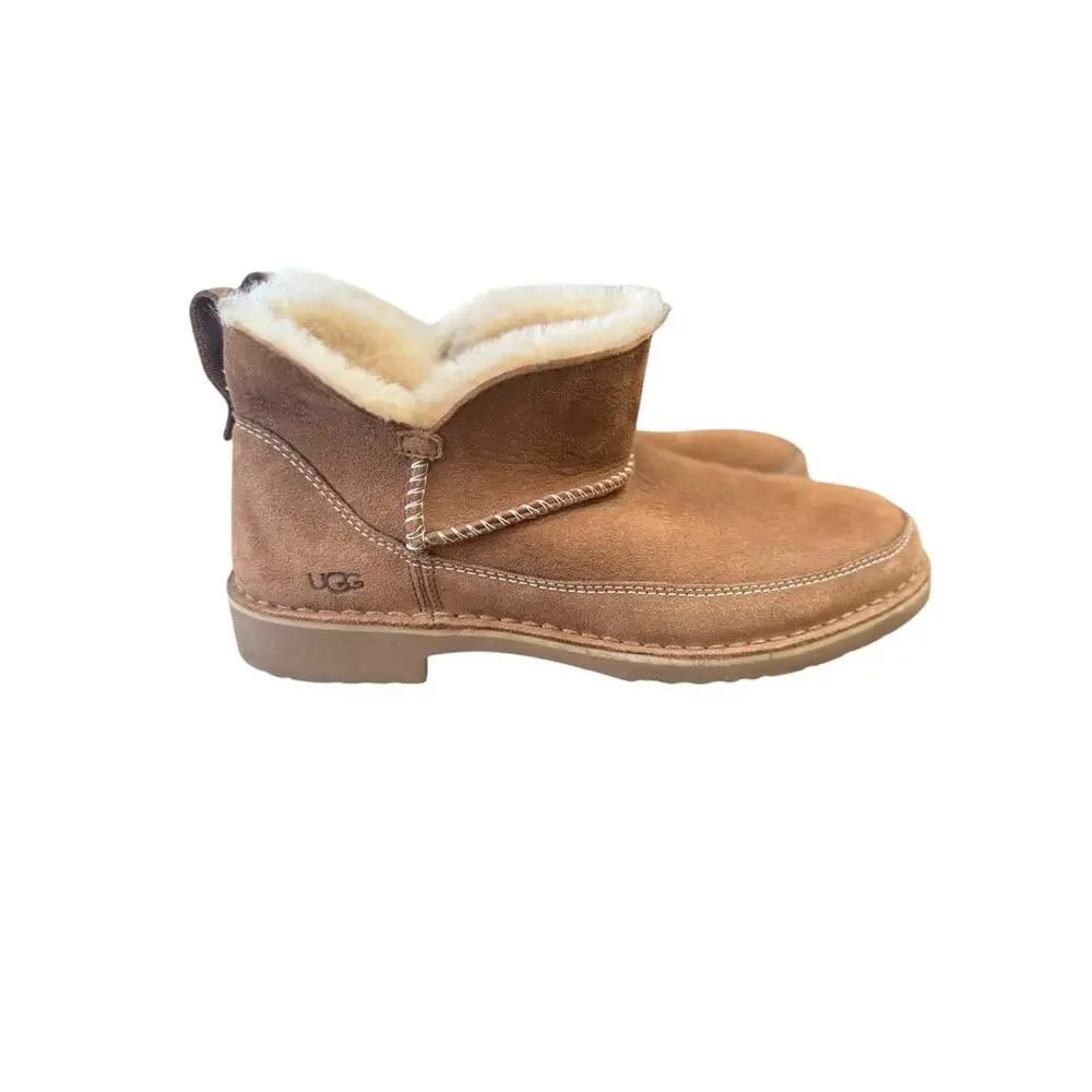 Ugg Melrose Chestnut Ankle Suede Shearling Booties - Sz 9